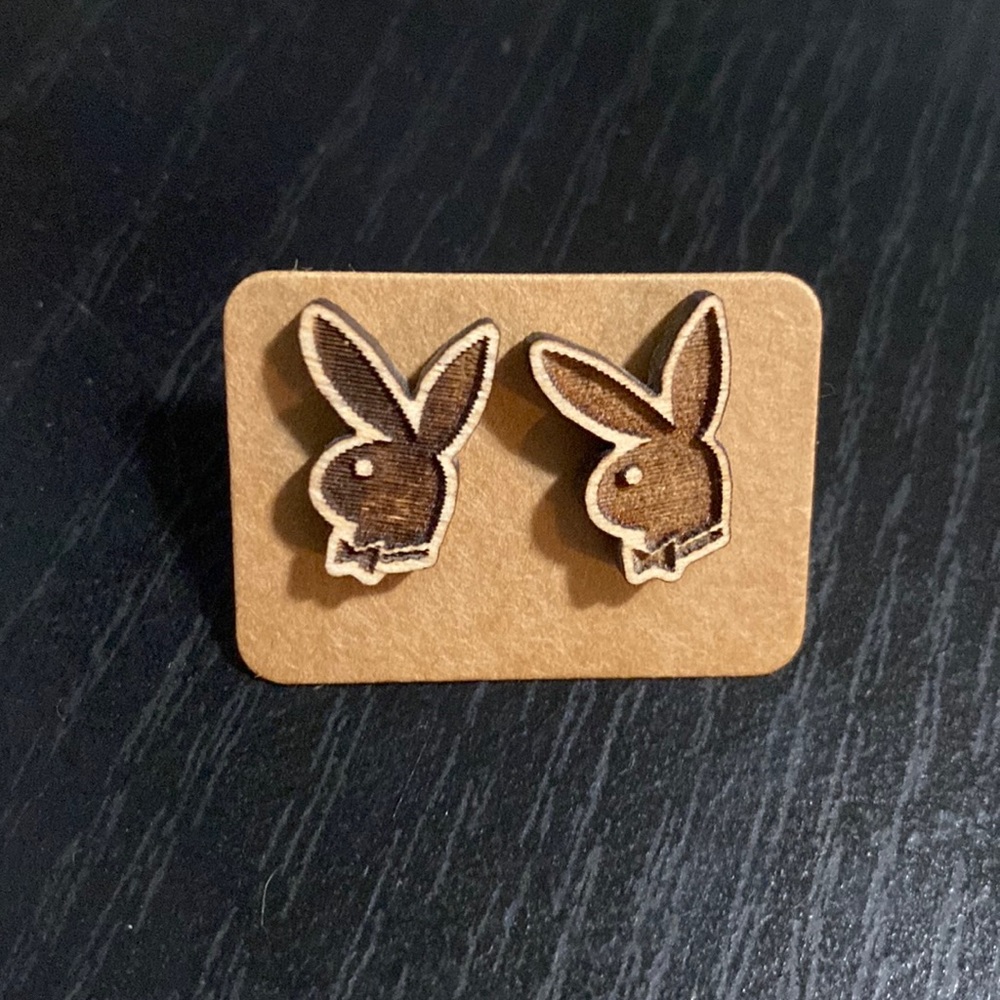 Wooden Playboy Bunny Earrings